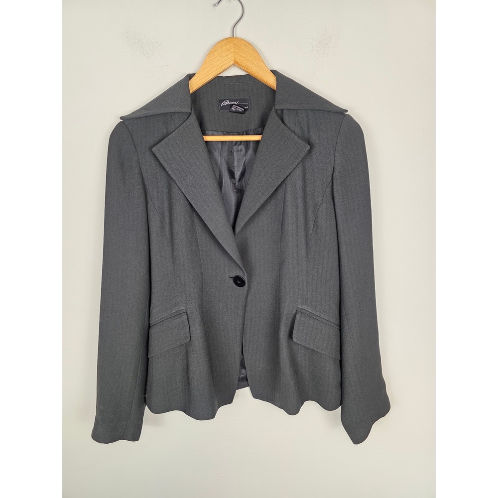 Brioni Milano Women's Dark Gray Pinstripe Blazer Jacket Size 8 Single Button